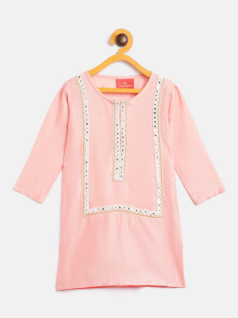 Sishu Girl's' Pink Viscose Kurta And Straight Pant Set